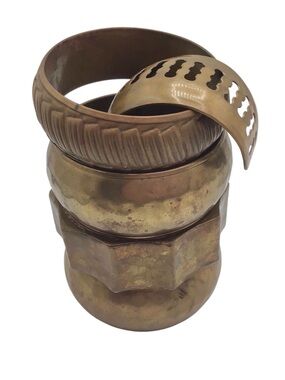 Vintage Brass Bangle Bracelet Lot of 5, India Boho Tribal Etched Stackable